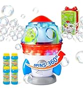 Rocket-Shaped Bubble Machine for Kids &amp; Pets - Dual Powerful Bubble Outlets, Automatic 360° Rotat...
