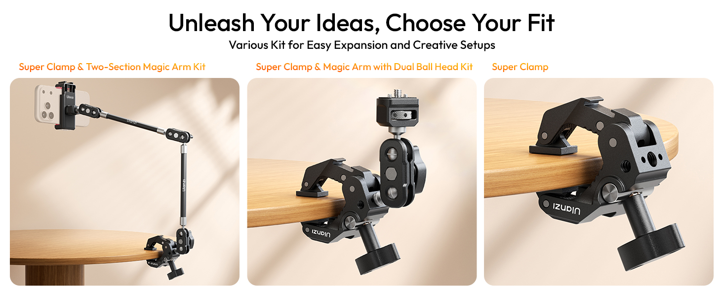 ULANZI Super Clamp Camera Clamp Mount with 2 Section Kit