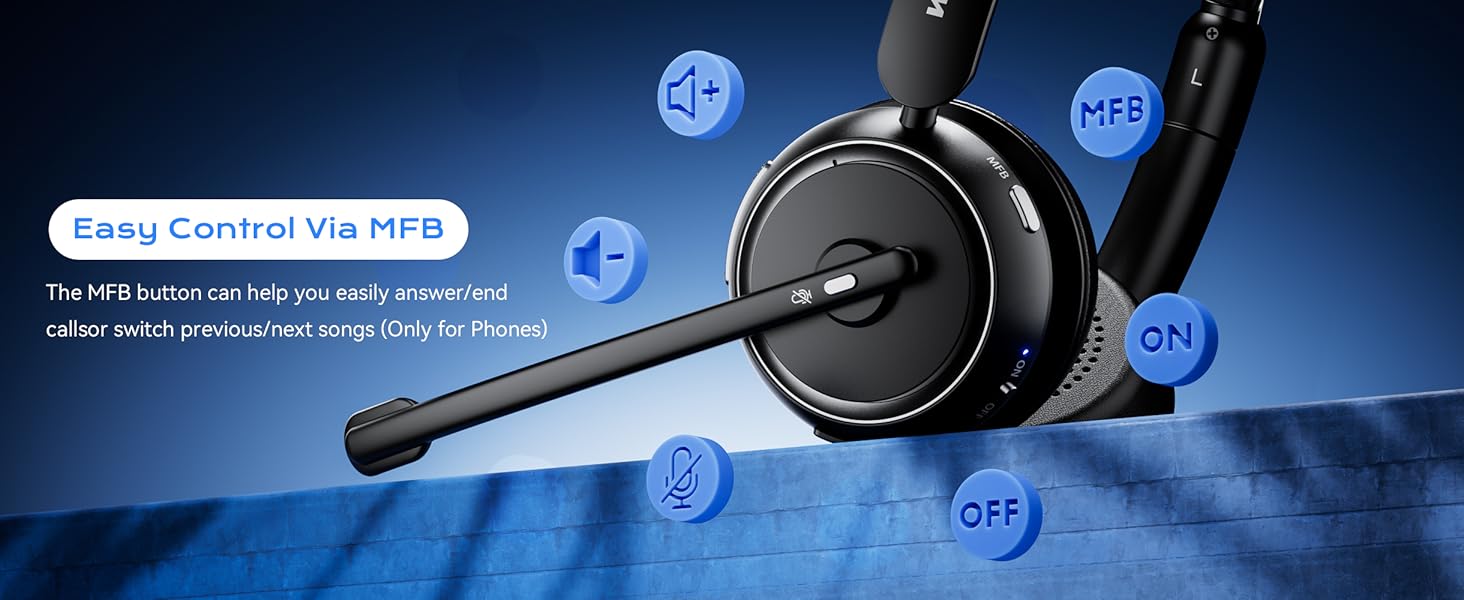 Easily answer/end calls, adjust volume, switch tracks directly on wireless headset