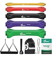 Odoland 5 Packs Pull Up Assist Bands, Pull Up Straps, Resistance Bands with Door Anchor and Handl...