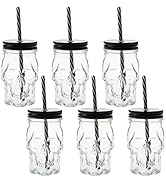 TOPZEA 6 Pack Mason Jars Mugs, 16 oz Glass Skull Mason Drinking Mugs Tumbler Cup with Straws Old ...