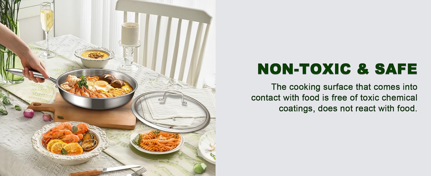 stainless steel frying pan with cover