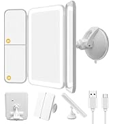 Hoxutym Trifold LED Vanity Mirror with Lights, Bathroom Shower Mirror with Powerful Suction Mount...