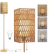 Ruiever Floor Lamp for Living Room,Farmhouse Rattan Floor lamp,Modern Standing lamp with Hand-Wor...