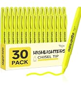 Taja 30 Pack Highlighters Yellow, Chisel Tip Markers with Smooth Quick-Drying Ink, Broad &amp; Precis...