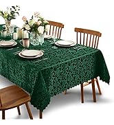 SiinvdaBZX Damask Rectangle Tablecloth, Luxury Jacquard Design Green Table Cloth 60" x 84", Spill...