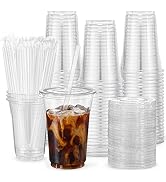 VITEVER [100 Sets - 16oz] Plastic Cups with Lids and Straws, Disposable Cups for Iced Coffee, Smo...