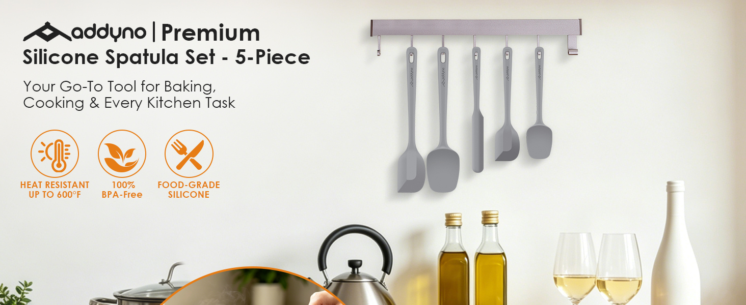 Addyno 5-piece silicone spatula set, heat-resistant, BPA-free, food-grade for cooking