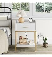 Masupu Nightstand with Charging Station,3-Tier Modern Bedside Night Stand with Storage Drawer and...