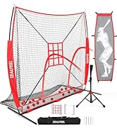 ZEALFEEL Baseball Net, 7x7 ft Pitching &amp; Batting Net with Dummy Batter, Large Ball Collection Sys...