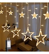 MYGOTO 126L Warm White Star Icicle Lights, 8.2FT Clear Curtain Fairy String with Connectable, Tim...