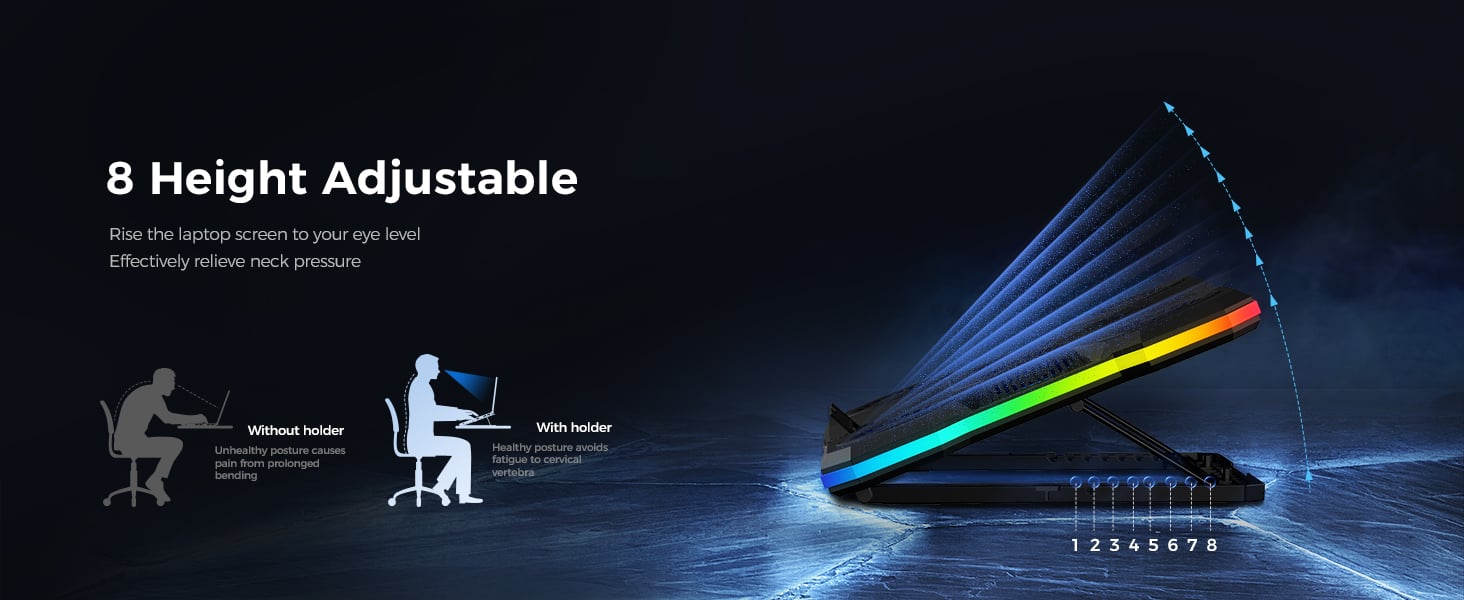8 height adjustment laptop cooler