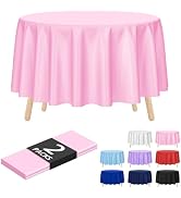Kopokita 2 Pack Pink Round Disposable Plastic Tablecloths 84 inch Party Table Covers