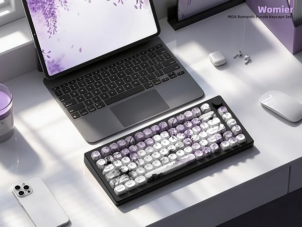 MOA Romantic Purple Keycaps, Custom PBT Keycaps Set Mechanical Keyboard Key Caps