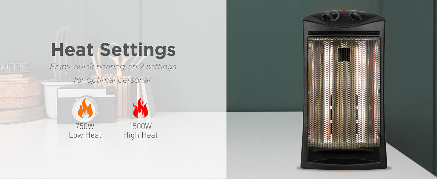 BLACK+DECKER Infrared Radiant Quartz Tower Heater, 1500W Space Heater with Adjustable Thermostat