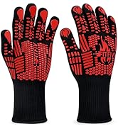 FITFIV BBQ Gloves, 1472°F Extreme Heat Resistant Barbecue Gloves, Silicone Non-Slip Oven Gloves, ...