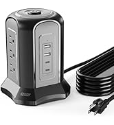 Power Strip Tower Surge Protector, SUPERDANNY Desktop Charging Station, 10 Ft Extension Cord, 9 O...
