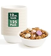 CELLURA Paper Bowls 12 oz [125 Pack], Disposable Compostable Heavy Duty Bowls, Made of Natural Su...