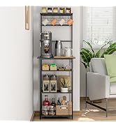 5 Tier Coffee Bar Station, Kitchen Stand with 4 S-Shaped Hooks, Farmhouse Corner Coffee Bar for S...