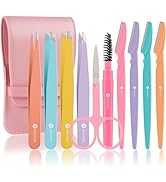 KINGMAS 10Pcs Tweezers Set for Women Facial Hair, Precision Tweezer for Eyebrows with Curved Scis...