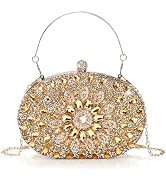 WRINGKIT Rhinestone Evening Clutch Purse, Gold Sparkling Glitter Wrist Clutch Bag with Detachable...
