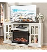JUMMICO Fireplace TV Stand for TVs up to 65'', 3-Sided Glass Media Entertainment Center Console T...