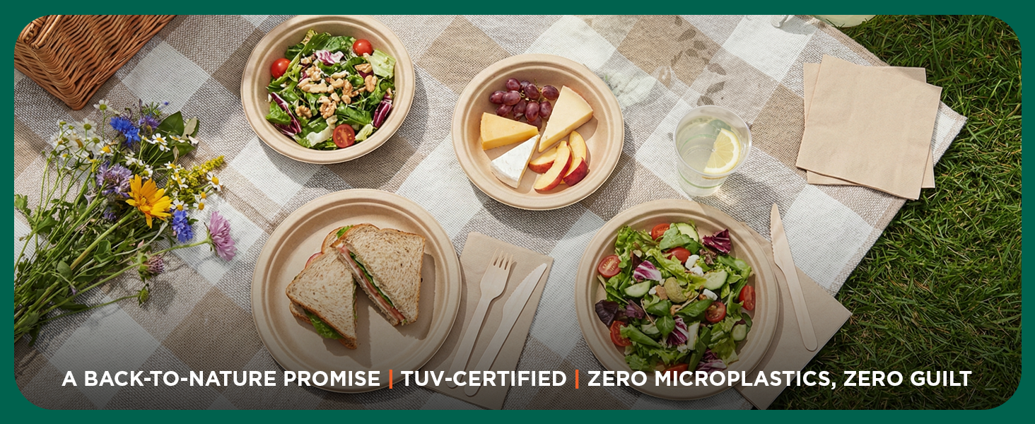 Disposable Paper Bowls Plates Food Safe Leak Free Heavy Duty for Hot &amp;amp; Cold Food Microwave Safe