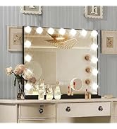 Ratsamee Black Hollywood Vanity Mirror with Lights, 15 Replaceable Bulbs,3 Color Lights,Make Up L...