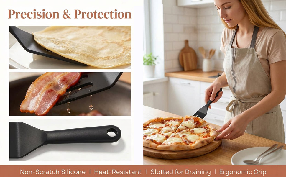 Non-Scratch Silicone I Heat-Resistant I Slotted for Draining I Ergonomic Grip
