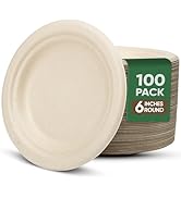 TaidMiao Paper Plates 6 Inches, 100 Pack Disposable Plates – 100% Compostable Plates, Water &amp; Oil...