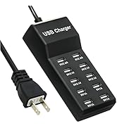 USB Charging Station, 10-Port Charging Station for Phones/Tablets/Watches (Black, 10 USB-A)