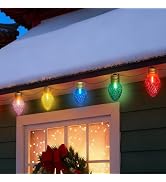 16Ft Jumbo LED Multicolor Christmas String Lights Outdoor with 10 C7 LED Strawberry Bulb, Clear M...