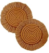 Boho Coasters Set of 2, Cute Drink Coasters Absorbent for Desk, Farmhouse Handmade Woven Macrame ...