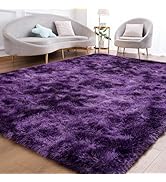 Goideal Fluffy Area Rug for Living Room Bedroom, 4 x 6 Tie-Dyed Grape Purple Rug Fuzzy Non-Slip M...