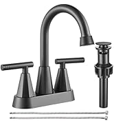 Cobbe Black Bathroom Faucets 3 Hole, 4 Inch Bathroom Sink Faucet with Pop Up Drain and 2 Supply H...