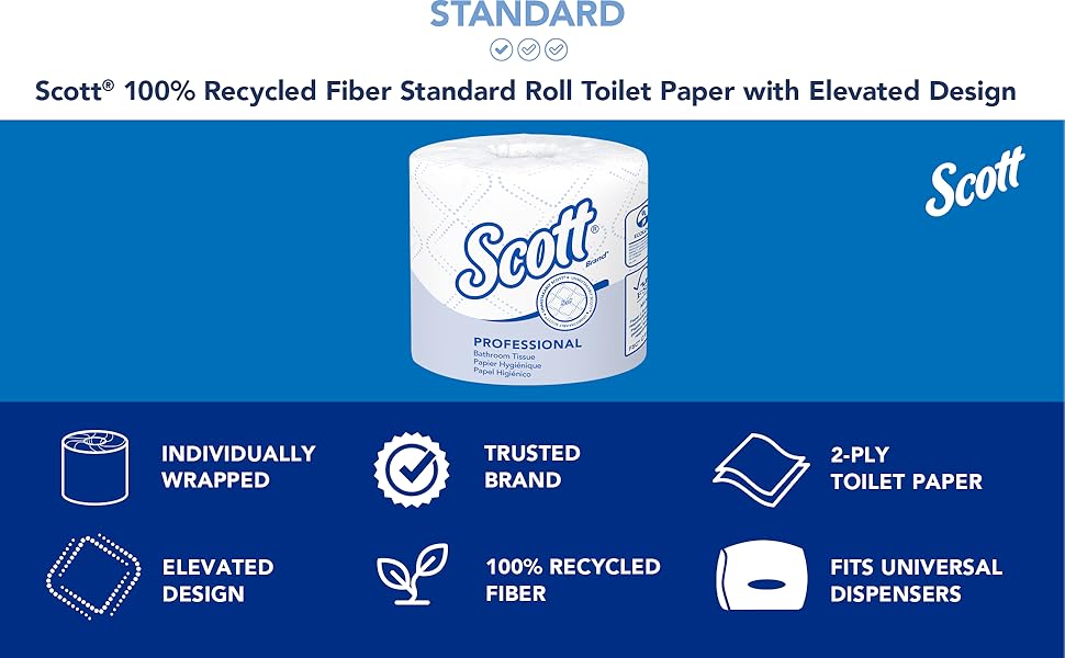 Scott 100% Recycled Fiber Standard Roll Toilet Paper with Elevated Design