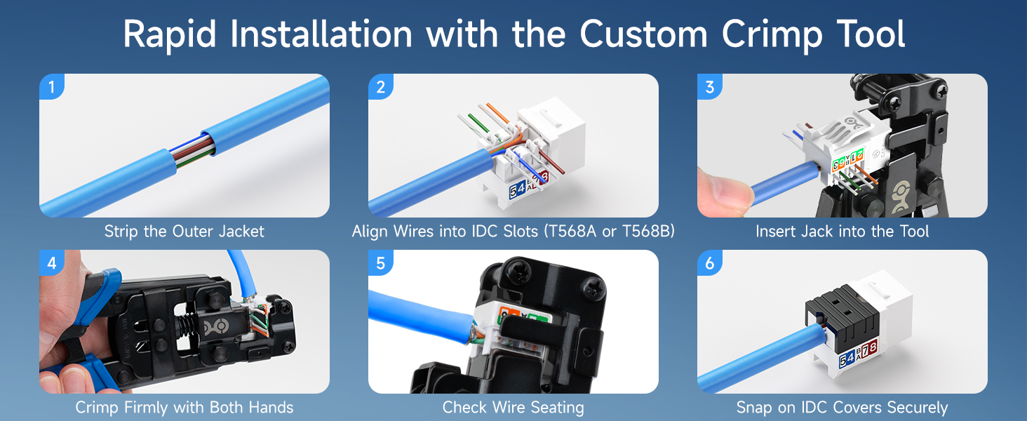 UL Listed 25-Pack 10Gbps Cat6 Keystone Jacks, RJ45 Keystone Jack, Ethernet Keystone Jack