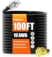 100 FT Outdoor Extension Cord Waterproof, 16/3 Gauge Heavy Duty 3 Prong Power Cord with Lighted I...