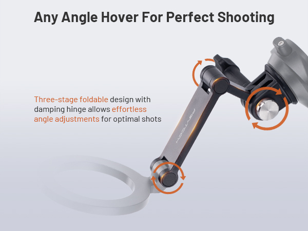Three-stage foldable design withdamping hinge allows effortlessangle adjustments for optimal shots