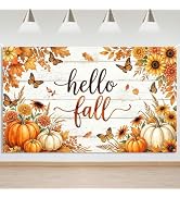 Mocsicka Hello Fall Banner Backdrop Pumpkin Photo Decor for Wall 6x3.6ft | Happy Fall Banner Deco...