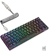 RK ROYAL KLUDGE RK61 60% Mechanical Gaming Keyboard with Coiled Cable, 2.4Ghz/Bluetooth/Wired, Wi...