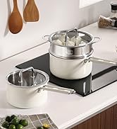 Ceramic Stainless Steel(304)Saucepan with Steamer,Soup pot with Glass Lids,Sauce Pot with Triply ...