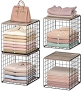 CHOEZON 4-Tier Closet Organizers and Storage, Stackable Storage Bin Baskets with Wooden Upper Sur...