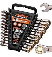 HORUSDY 12-Piece Metric Flex-Head Ratcheting Wrench Set with Organizer | 8-19 mm Ratchet Combinat...