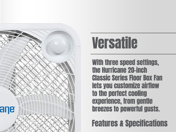 Hurricane 20 Inch Classic Series Floor Box Fan with 3 Efficient Speed Settings
