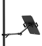 iPad Holder for Mic Stand - 360° Rotation iPad Mic Stand Holder with 10" Long Aluminum Alloy Arm,...