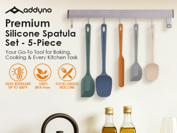 Addyno 5-piece silicone spatula set, heat-resistant, BPA-free, food-grade for cooking