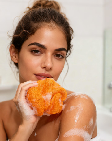 african body scrub mesh, shower exfoliator, gentle nylon bath sponge, quick dry exfoliating net,