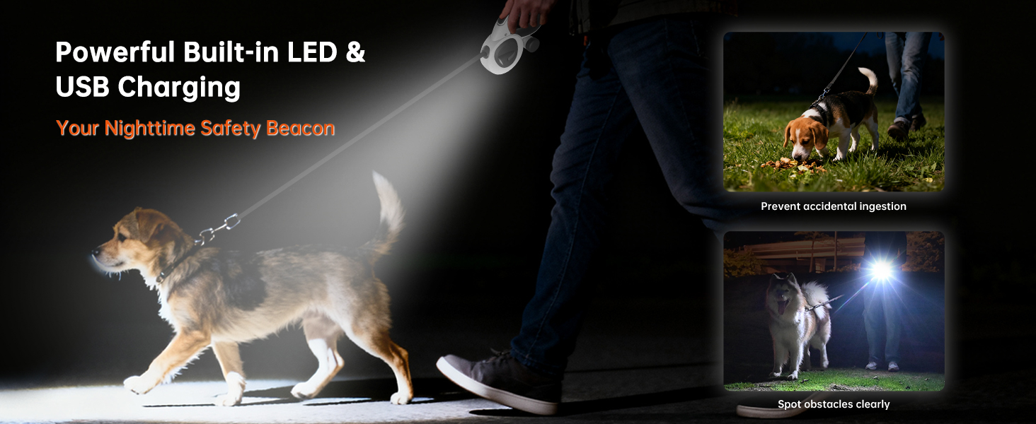 16Ft Retractable Dog Leash with LED Light, Heavy Duty Dog Leash