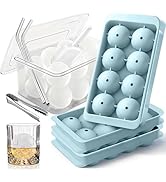 3pk Ice Cube Tray for Freezer - Big Round Whiskey Ice Maker - 8 Balls Ice Mold with Large Ice Buc...